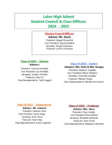 2024-25 student council and class officer list